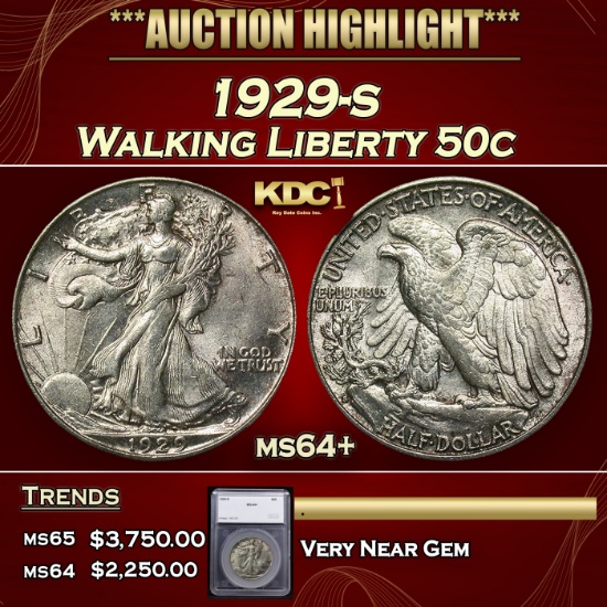 *Highlight* 1929-s Walking Liberty Half Dollar 50c ms64+ SEGS (fc)