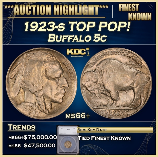 *Highlight* 1923-s Buffalo Nickel TOP POP! 5c ms66+ SEGS (fc)