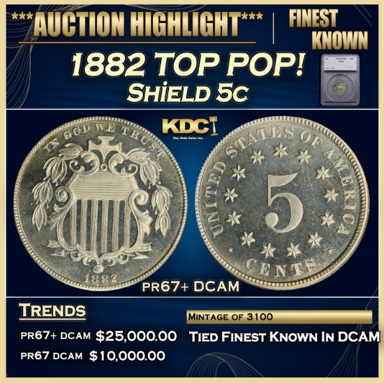 *Highlight* 1882 Proof Shield Nickel TOP POP! 5c pr67+ DCAM SEGS (fc)