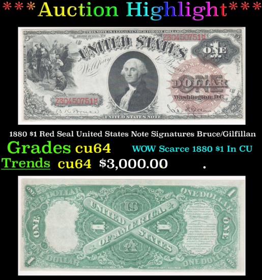 *Highlight* 1880 $1 Red Seal United States Note Grades Choice CU Signatures Bruce/Gilfillan (fc)