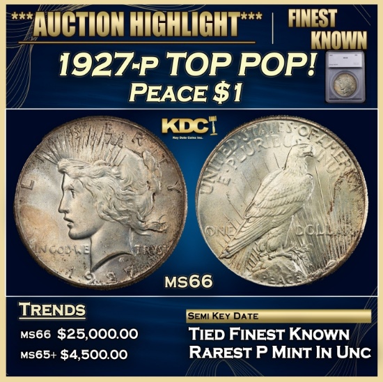 *Highlight* 1927-p Peace Dollar TOP POP!  $1 ms66 SEGS (fc)