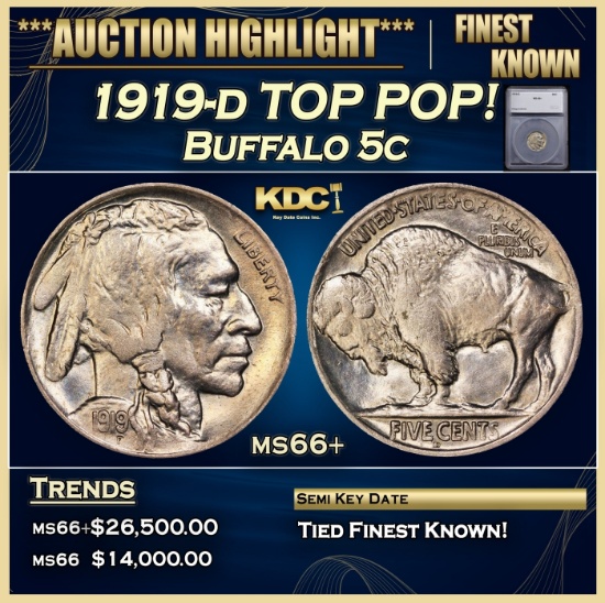 *Highlight* 1919-d Buffalo Nickel TOP POP! 5c ms66+ SEGS (fc)