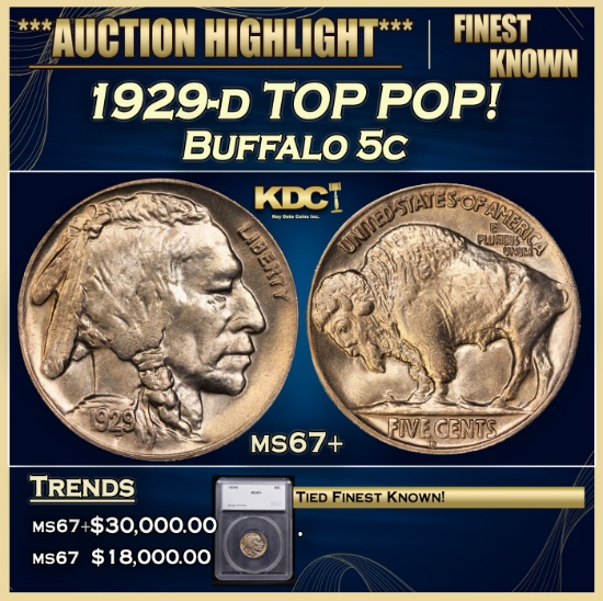 *Highlight* 1929-d Buffalo Nickel TOP POP! 5c ms67+ SEGS (fc)