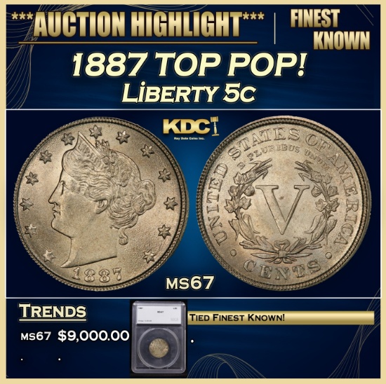 *Highlight* 1887 Liberty Nickel TOP POP! 5c ms67 SEGS (fc)