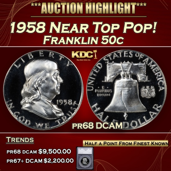 *Highlight* 1958 Proof Franklin Half Dollar Near Top Pop! 50c pr68 DCAM SEGS (fc)