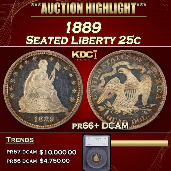 *Highlight* 1889 Proof Seated Liberty Quarter 25c pr66+ DCAM SEGS (fc)