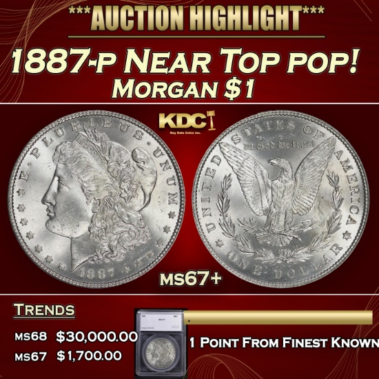 *Highlight* 1887-p Morgan Dollar Near Top pop! $1 Grades Gem++ Unc (fc)