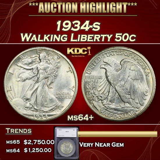 *Highlight* 1934-s Walking Liberty Half Dollar 50c ms64+ SEGS (fc)