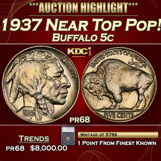 *Highlight* 1937 Proof Buffalo Nickel Near Top Pop! 5c pr68 SEGS (fc)
