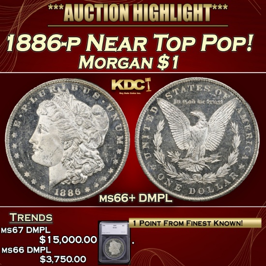 *Highlight* 1886-p Morgan Dollar Near Top Pop! $1 ms66+ DMPL SEGS (fc)