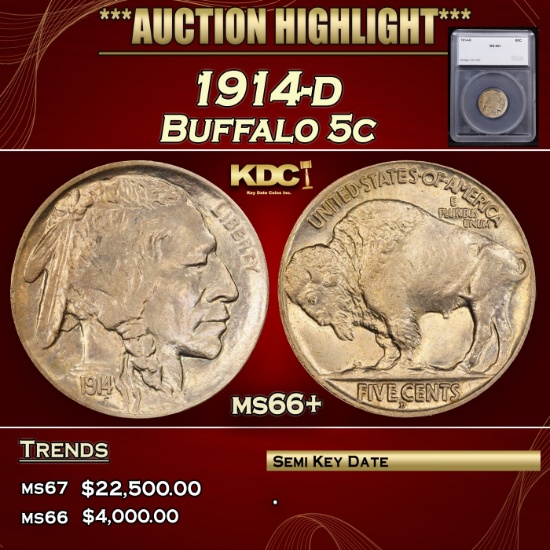 *Highlight* 1914-d Buffalo Nickel 5c ms66+ SEGS (fc)