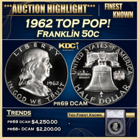 *Highlight* 1962 Proof Franklin Half Dollar TOP POP! 50c pr69 DCAM SEGS (fc)