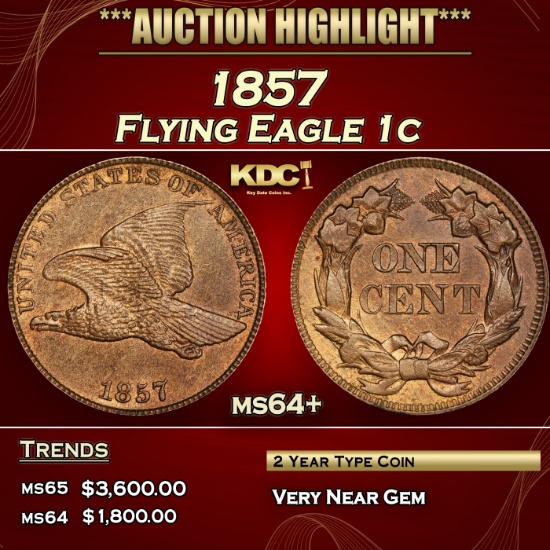 *Highlight* 1857 Flying Eagle Cent 1c ms64+ SEGS (fc)