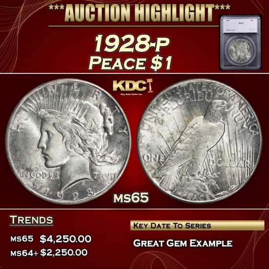 *Highlight* 1928-p Peace Dollar $1 ms65 SEGS (fc)