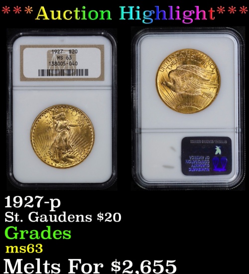 *Highlight* NGC 1927-p Gold St. Gaudens Double Eagle $20 ms63 NGC (fc)