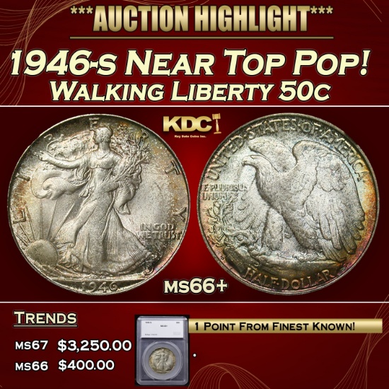 *Highlight* 1946-s Walking Liberty Half Dollar Near Top Pop! 50c ms66+ SEGS (fc)