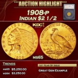 *Highlight* 1908-p Gold Indian Quarter Eagle $2 1/2 ms65 SEGS (fc)
