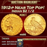*Highlight* 1912-p Gold Indian Quarter Eagle Near Top Pop! $2 1/2 GEM+ Unc USCG (fc)