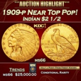 *Highlight* 1909-p Gold Indian Quarter Eagle Near Top Pop! $2 1/2 GEM+ Unc USCG (fc)