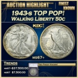 *Highlight* 1943-s Walking Liberty Half Dollar TOP POP! 50c ms67+ SEGS (fc)