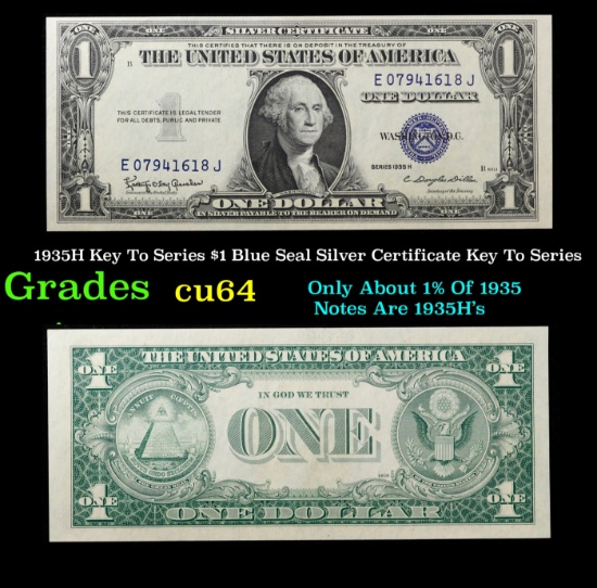 1935H Key To Series $1 Blue Seal Silver Certificate Key To Series Grades Choice CU