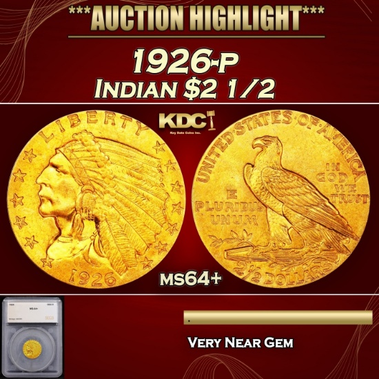 *Highlight* 1926-p Gold Indian Quarter Eagle $2 1/2 ms64+ SEGS (fc)
