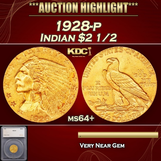 *Highlight* 1928-p Gold Indian Quarter Eagle $2 1/2 ms64+ SEGS (fc)