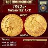 *Highlight* 1912-p Gold Indian Quarter Eagle $2 1/2 Select+ Unc USCG (fc)