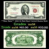 **Star Note** 1953 $2 Red Seal United States Note Grades Choice AU/BU Slider