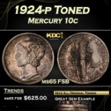 1924-p Mercury Dime Toned  10c Grades GEM FSB