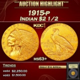 *Highlight* 1915-p Gold Indian Quarter Eagle $2 1/2 Select+ Unc USCG (fc)