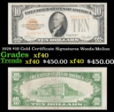 1928 $10 Gold Certificate Signatures Woods/Mellon Grades xf