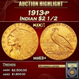*Highlight* 1913-p Gold Indian Quarter Eagle $2 1/2 Select+ Unc USCG (fc)