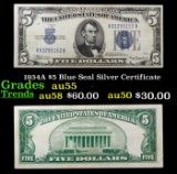 1934A $5 Blue Seal Silver Certificate Grades Choice AU