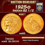 *Highlight* 1925-d Gold Indian Quarter Eagle $2 1/2 GEM Unc USCG (fc)