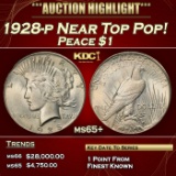 *Highlight* 1928-p Peace Dollar Near Top Pop! $1 ms65+ SEGS (fc)