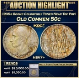 *Highlight* 1935-s Boone Old Commem Half Dollar Colorfully Toned Near Top Pop! 50c ms67+ SEGS (fc)