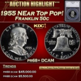 *Highlight* 1955 Proof Franklin Half Dollar NEar Top Pop! 50c pr68+ DCAM SEGS (fc)