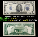 1934D $5 Blue Seal Silver Certificate Grades Select AU