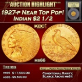 *Highlight* 1927-p Gold Indian Quarter Eagle Near Top Pop! $2 1/2 GEM+ Unc USCG (fc)