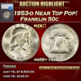 *Highlight* 1953-d Franklin Half Dollar Near Top Pop! 50c ms66+ fbl SEGS (fc)