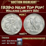 *Highlight* 1939-d Walking Liberty Half Dollar Near Top Pop! 50c ms67+ SEGS (fc)