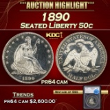 *Highlight* 1890 Proof Seated Half Dollar 50c pr64 cam SEGS (fc)