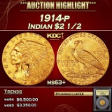 *Highlight* 1914-p Gold Indian Quarter Eagle $2 1/2 Select+ Unc USCG (fc)