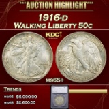 *Highlight* 1916-d Walking Liberty Half Dollar 50c ms65+ SEGS (fc)