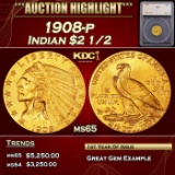 *Highlight* 1908-p Gold Indian Quarter Eagle $2 1/2 ms65 SEGS (fc)