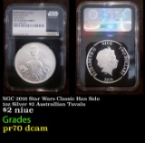 NGC NGC 2016 Star Wars Classic Han Solo 1oz Silver $2 Australlian Tuvalu Proof pr70 dcam NGC