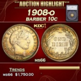 *Highlight* 1908-o Barber Dime 10c ms66 SEGS (fc)