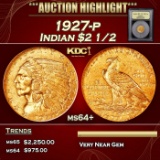 *Highlight* 1927-p Gold Indian Quarter Eagle $2 1/2 Choice+ Unc USCG (fc)