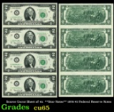 Scarce Uncut Sheet of 4x  **Star Notes** 1976 $2 Federal Reserve Notes Grades Gem CU